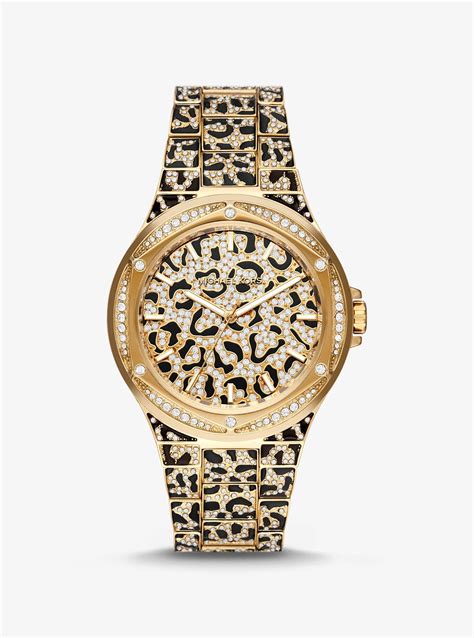 michael kors oversized lennox pavé gold-tone watch|Michael Kors lennox.